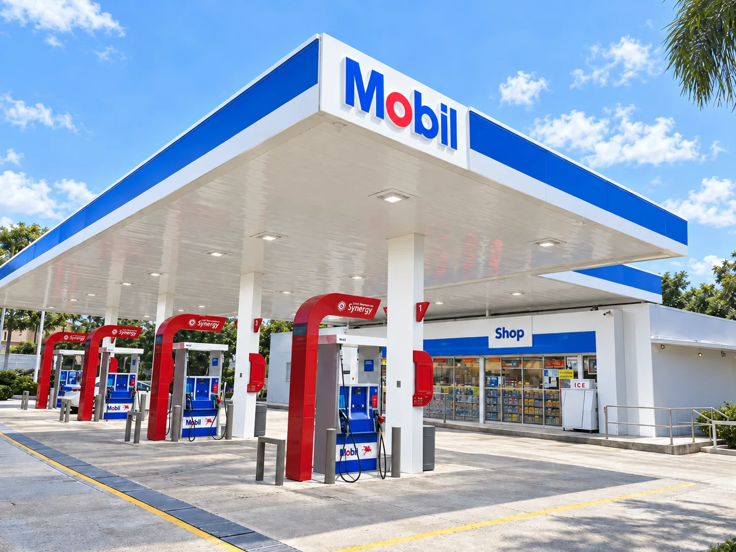 Custom gas station canopy fascia with illuminated branding