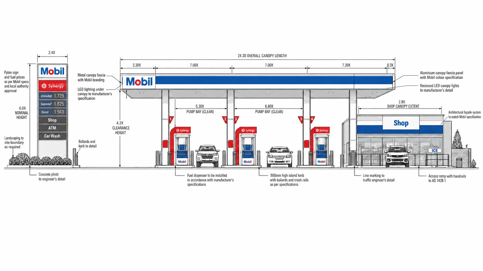 Custom gas station canopy fascia engineering drawing