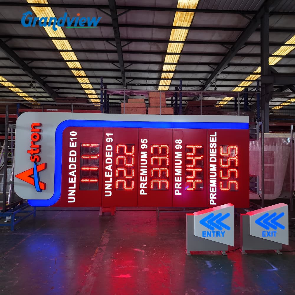 Custom gas station pylon sign with LED price display