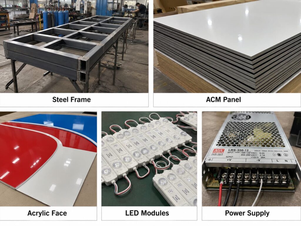 Materials used for fuel station canopy signage and LED lighting
