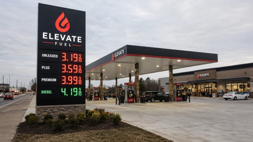 fuel station project with pylon sign and LED gas price display
