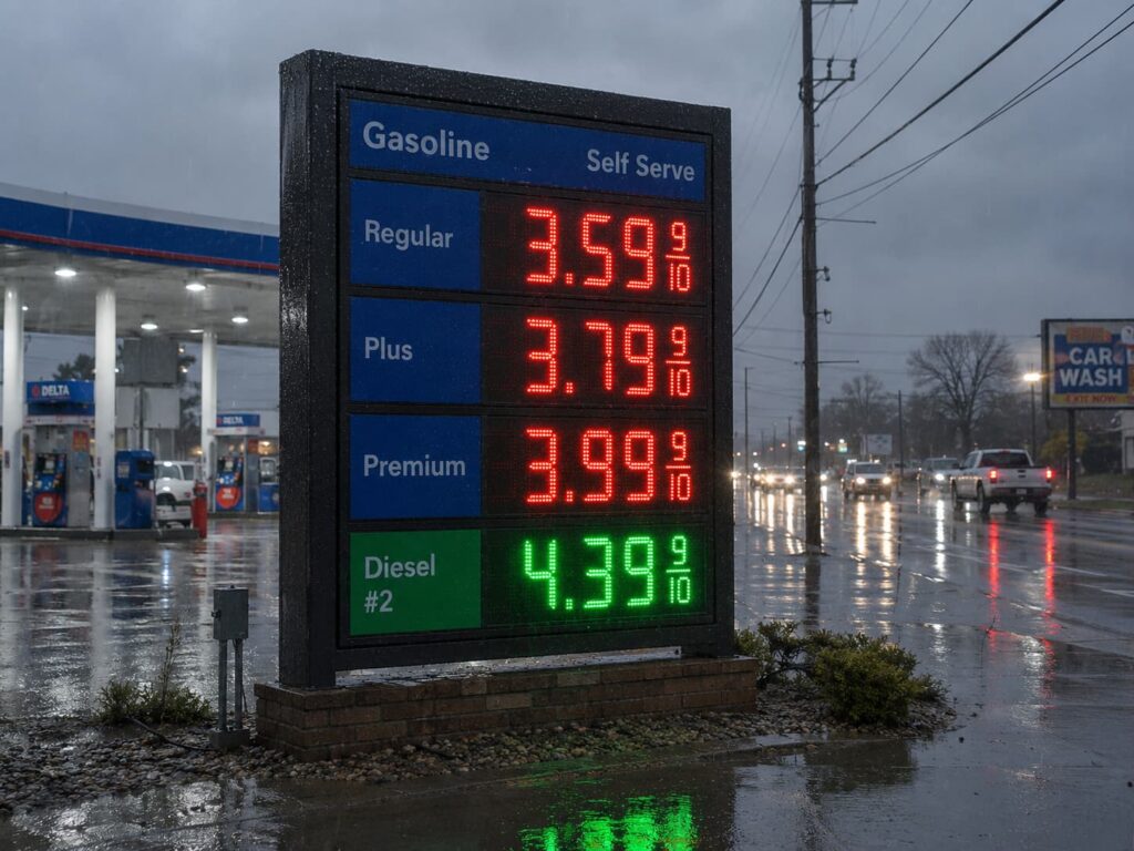 Weatherproof LED gas price display designed for outdoor use