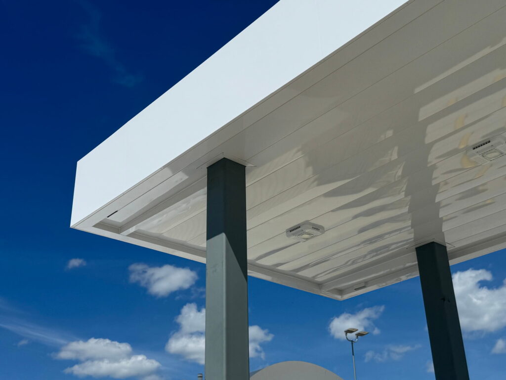 aluminum composite panel fascia on fuel station canopy
