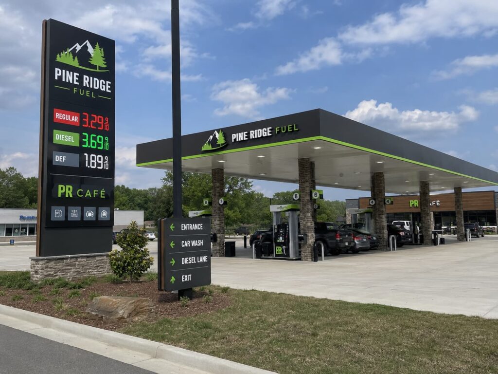 complete gas station signage system with pylon sign and canopy sign