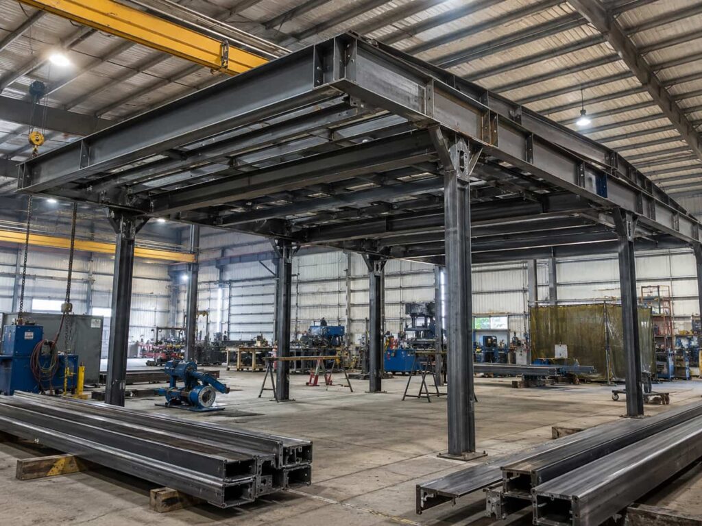 Structural steel framework used in fuel island canopy manufacturing