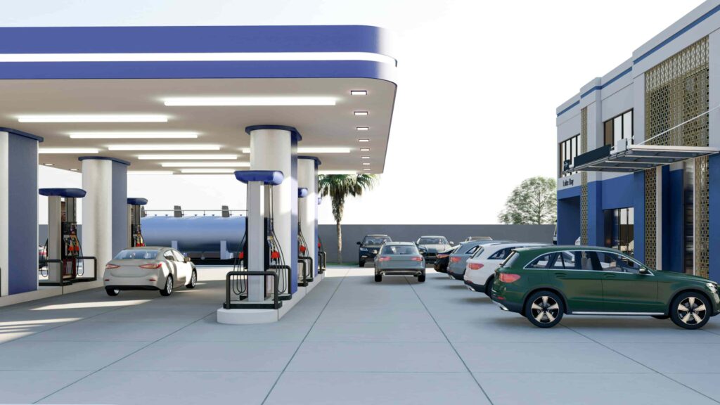 Modern gas station canopy construction project