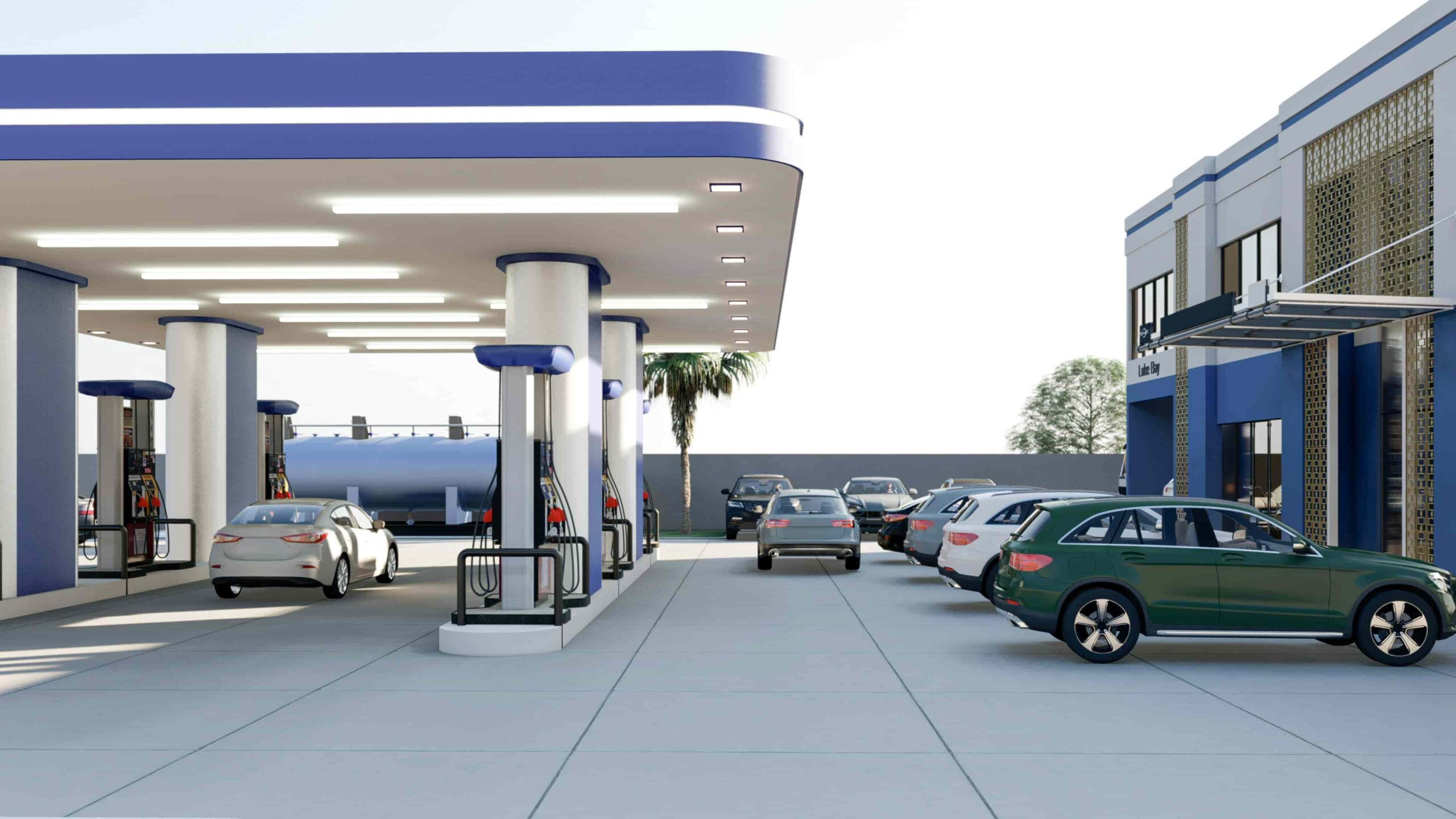 Modern gas station canopy construction project