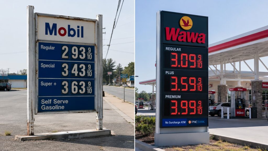 manual vs LED gas station price signs