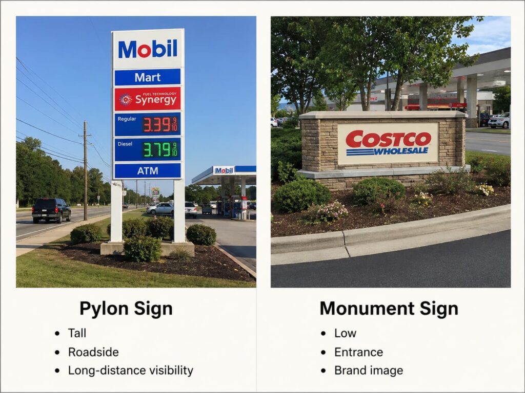 pylon sign and monument sign key differences