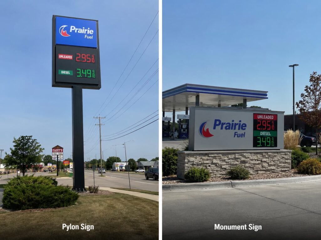 pylon sign vs monument sign comparison