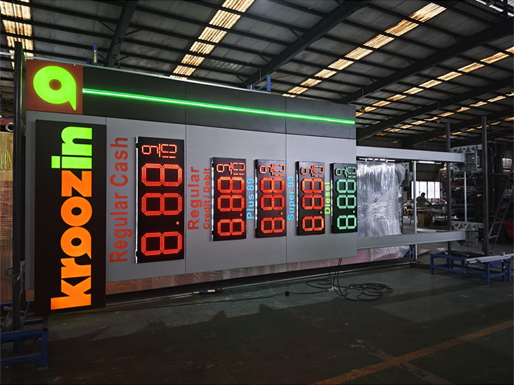Custom gas station pylon sign with integrated gas price display