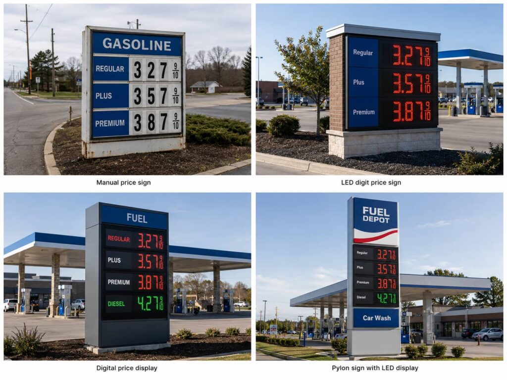 types of gas station price signs