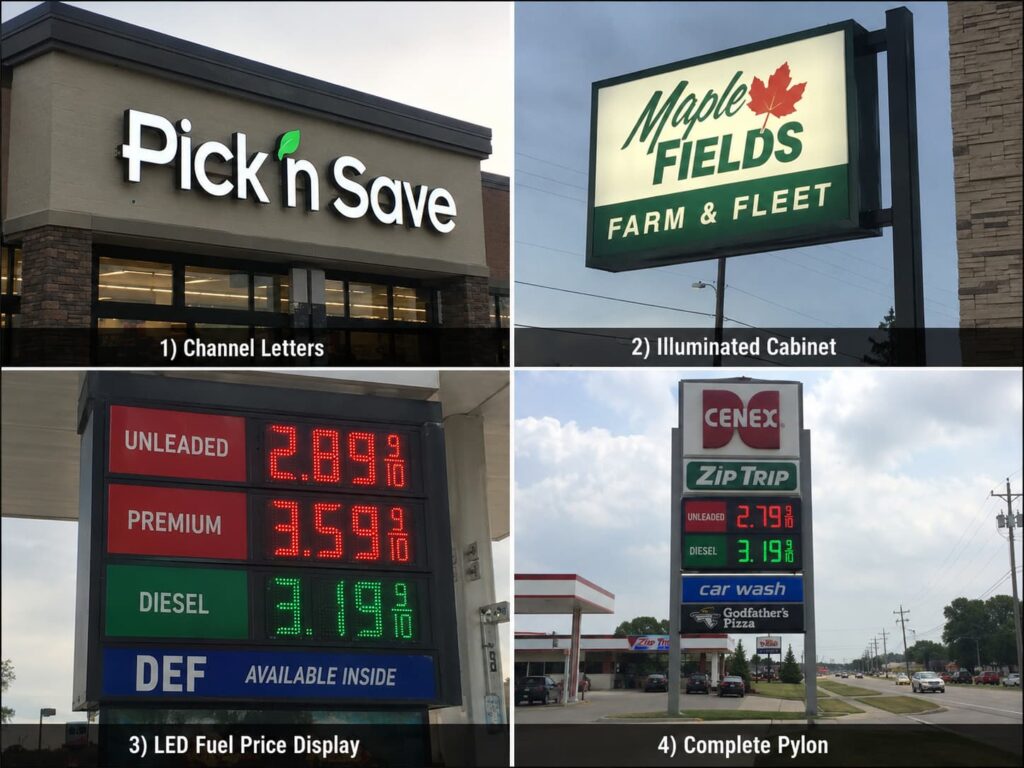 Comparison of LED business sign types and gas station price display systems