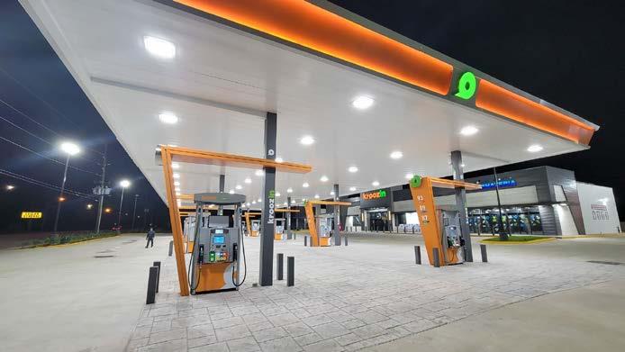 Complete fuel station branding at night