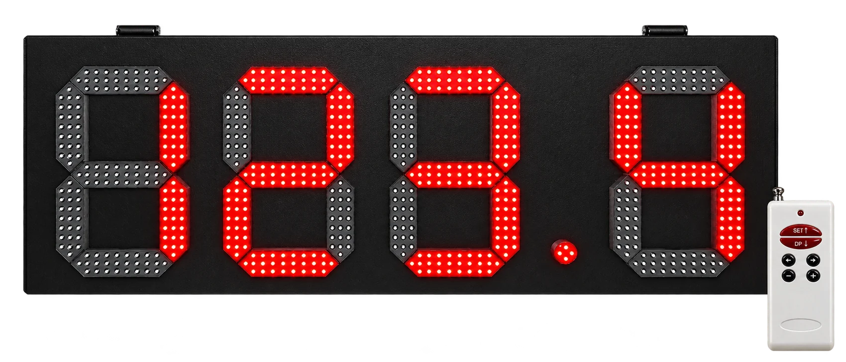 Red LED petrol price display showing 888.8
