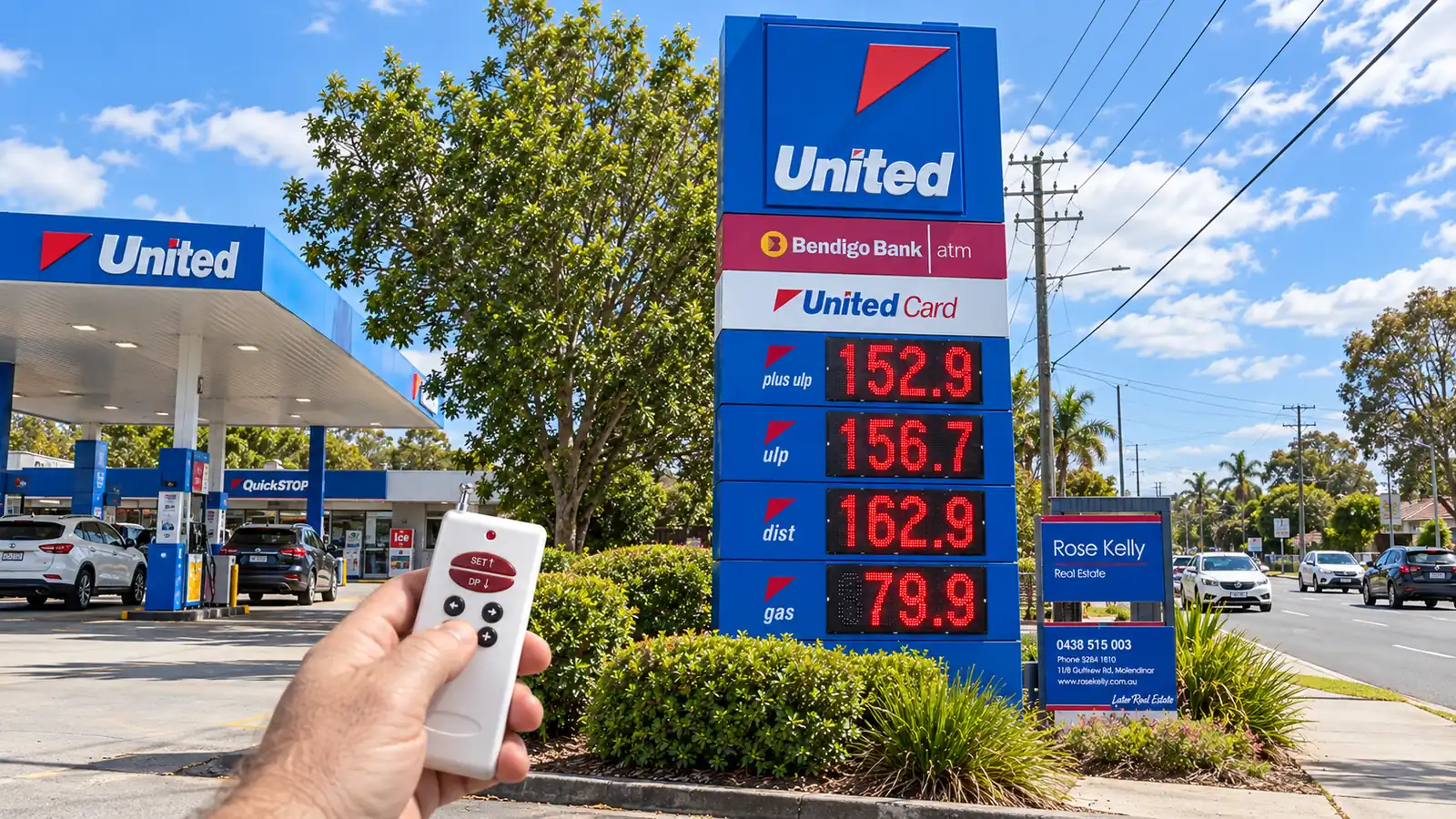 RF remote used to change prices on an Australian petrol station LED sign