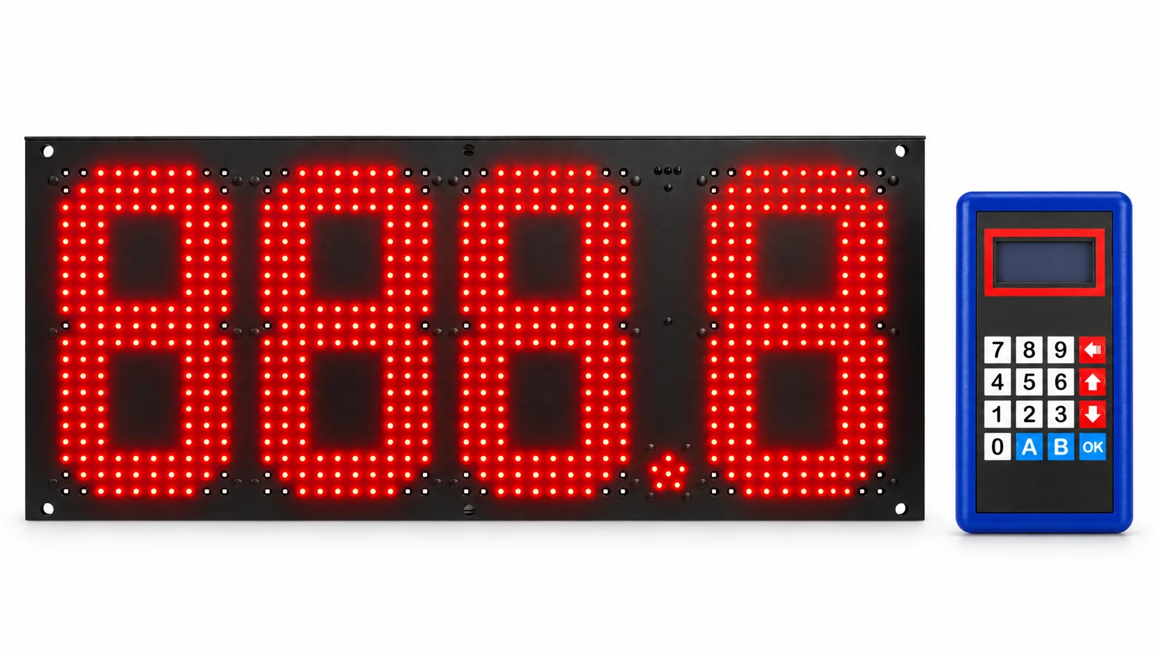 Red LED petrol price sign with blue RF remote control